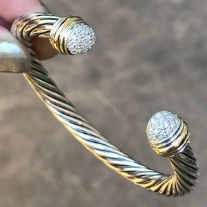 David Yurman 7mm Cable Cuff w/ Diamonds & 18K Gold